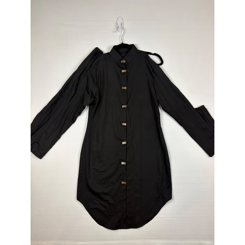 Unbranded Tunic Shirt Women Small Black Cotton Cold Shoulder Gold Button Modern